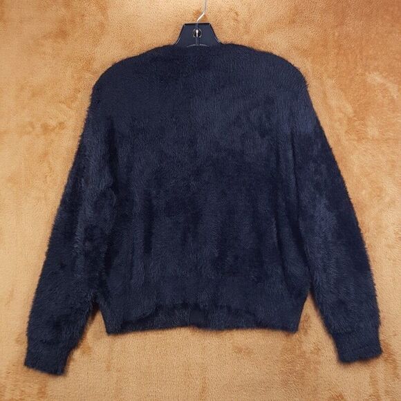 ZARA Sweater Womens XL Black Cardigan Fuzzy Faux Fur Flower Button Cozy Knit - Picture 4 of 8
